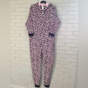 Women’s Mommy and Me Leopard Fleece One Piece Pajamas - Rose Pottery Design.